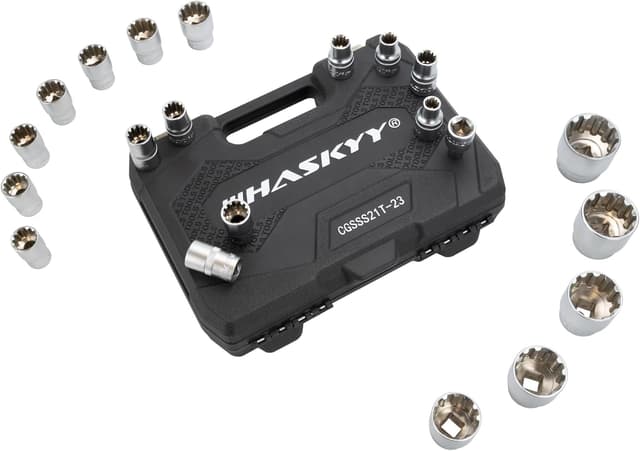 Detalle 2 de Jeu de clés à douille à denture multiple 1/2" XZN (21 pièces) HASKYY, 8 à 36 mm