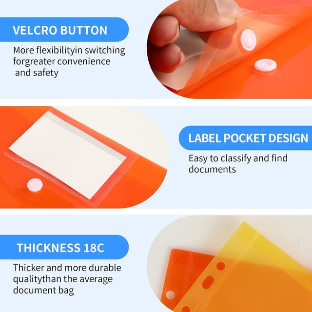 Detalle de WQDD STANPET Cartelline portadocumenti A4 impermeabili – set da 8 con 11 fori e chiusura in velcro