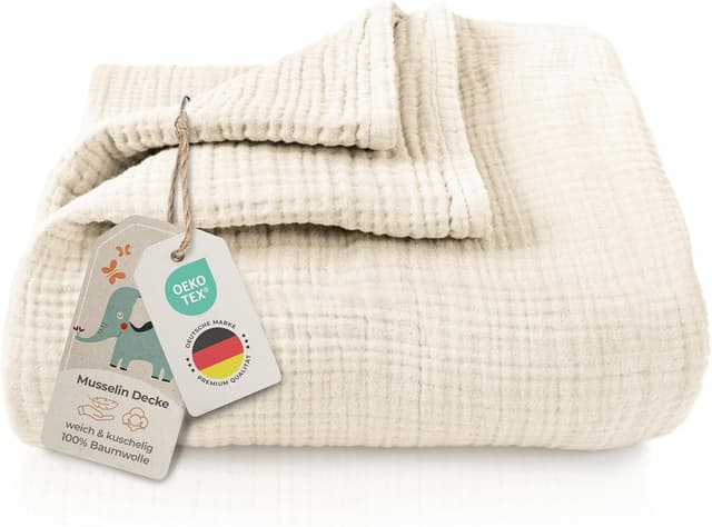 Imagen de LAYNENBURG Musselin Babydecke 120x120 Creme en OfertitasTOP