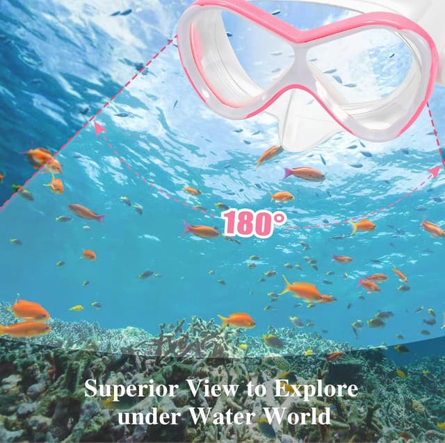 Detalle 2 de HIKOTEY Schnorchelset Kinder (Anti-Fog Panorama) – Dry Schnorchelmaske mit wasserdichten Ohrstöpseln