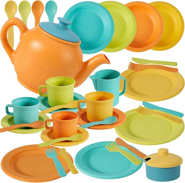 Thumbnail 6 de Buyger Play Kitchen Accessories Tea Party Set with Dishes, Plates, and Utensils (Ages 3+)