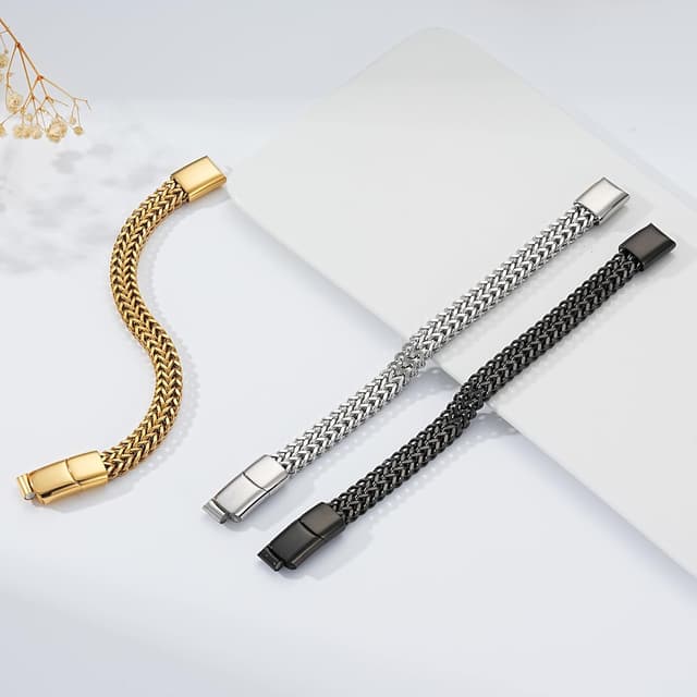 Detalle 2 de Esrael Herren-Armband aus Edelstahl Gold/Silber/Schwarz mit abnehmbarem Magnetverschluss – 7,5 bis 8 Zoll