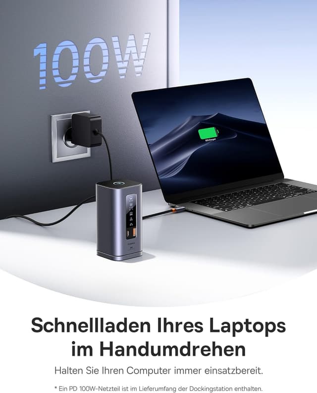 Detalle de Baseus Spacemate 11-in-1 Dockingstation mit 100-W-Ladegerät (3 Monitore, 2x HDMI, 1x DP, USB-C/USB-A, Gigabit Ethernet)