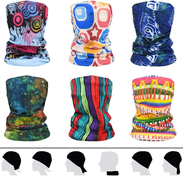 Detalle de flintronic Copricapo multifunzione: 6 fasce/ban-dana elastiche anti-UV e antipolvere per ciclismo, trekking e yoga