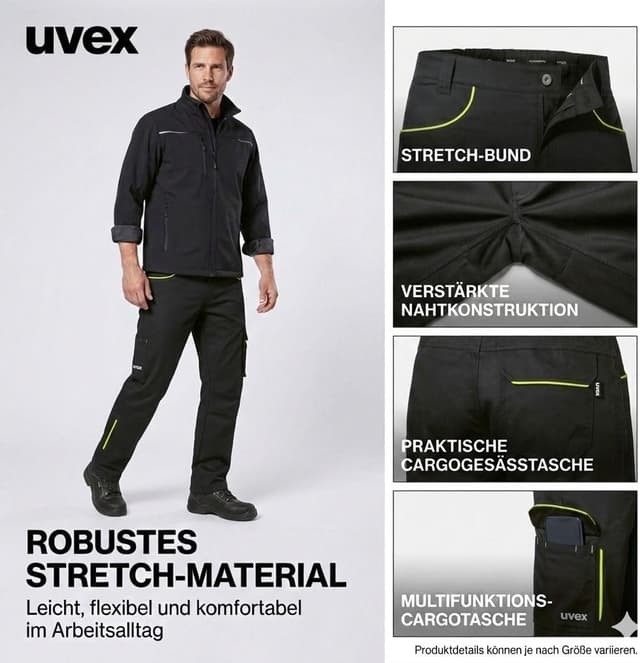 Detalle de Uvex Tune-up Light Herren Arbeitshose mit 2-Wege-Stretch, Cargotaschen & Zollstocktasche