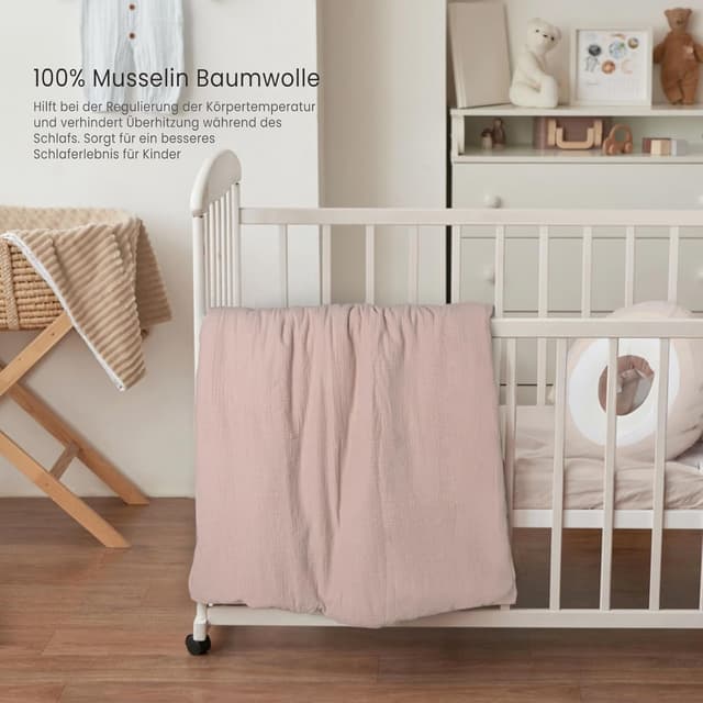 Detalle 2 de lulumoon Musselin Baby Bettwäsche (80x80) – Baumwolle mit Oeko-TEX, Bettbezug und Kissenbezug