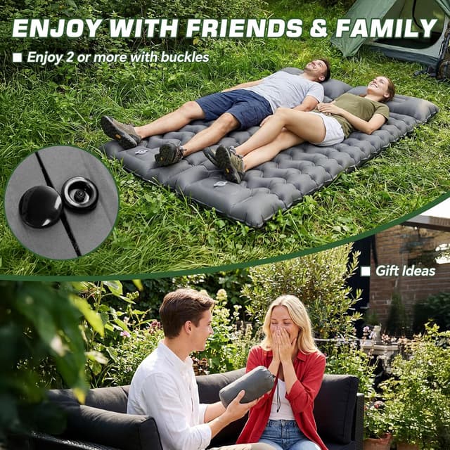 Detalle de PHYSEN Camping Isomatte (196 x 70 cm) mit integrierter Fußpumpe & 360° Fixier-Riemen