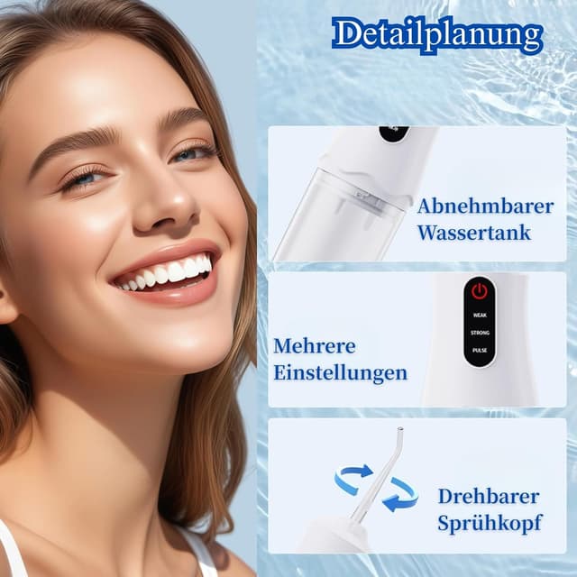 Detalle de Kabellose Munddusche wasserdicht Munddusche Kabellos Wasserdicht mit 4 Düsen und USB-Ladekabel
