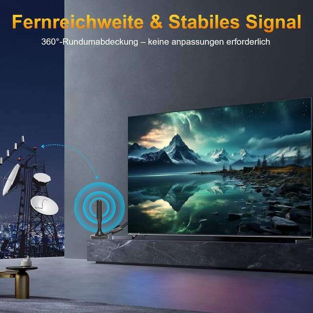 Detalle de DVBT2 Zimmerantenne mit integriertem Verstärker, 360° Allroundempfang und Magnetfuß (für TV mit DVB-T2/DVB-T Decoder)