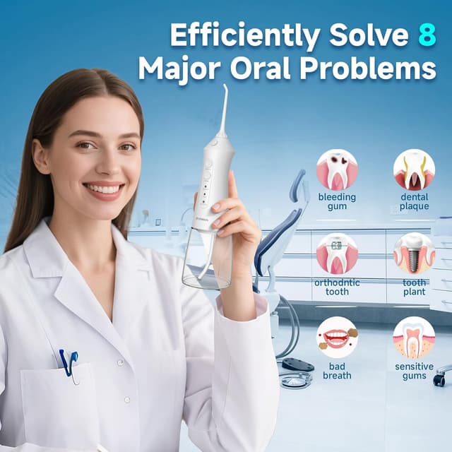 Detalle 2 de RUMFFLYE jet dentaire hydropulseur Water Flosser 12 modes, réservoir 300 ml, IPX7