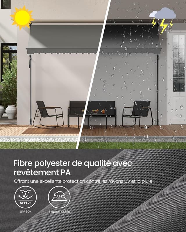 Detalle de SONGMICS store banne rétractable manuel gris GSA352G01 (350 x 180 cm)