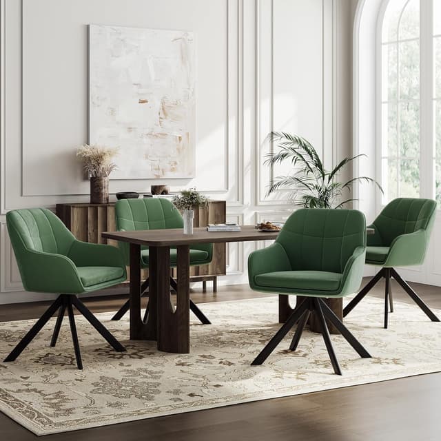 Detalle de Goeurvant Drehstuhl Esszimmer im 2er-Set mit Armlehne, Samt Grün und 360°-Drehfunktion