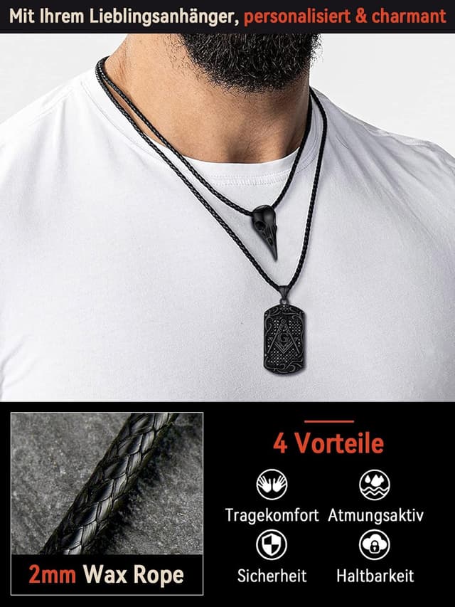 Detalle de FaithHeart Lederkette für Herren & Damen – personalisierbares schwarzes Lederband mit Verschluss (ohne Anhänger), 40–75 cm