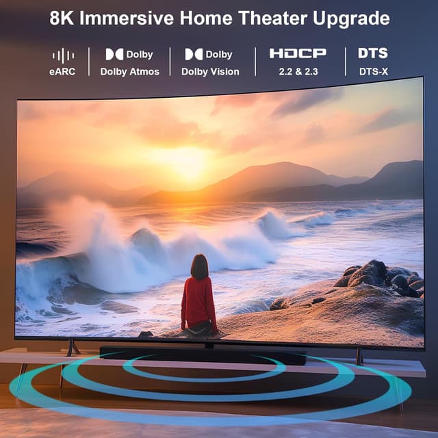 Detalle de BENFEI HDMI 2.1 Glasfaser-Kabel 30 m für 8K@60Hz, 4K@240Hz, CL3 (wandtauglich) mit eARC & HDCP 2.3