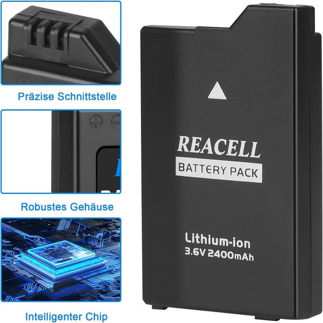Detalle 2 de REACELL Ersatzakku 2400 mAh 3,6 V für Sony PSP-S110 (kompatibel u. a. mit PSP-2001/3000/3004)