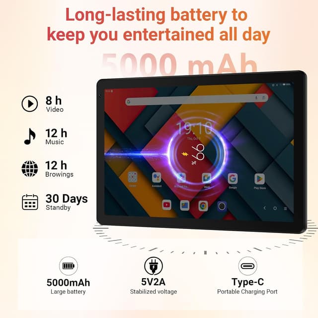 Detalle 2 de URAO 10.1-Inch Android Tablet (Android 16) with Octa-Core, 128GB Storage, Wi‑Fi 6 & Bluetooth 5.4