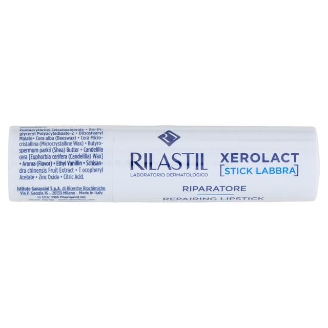 Detalle de Rilastil Xerolact Lippenpflegestift mit 5% Sheabutter – pflegend & schützend für trockene, rissige Lippen (4,8 ml)