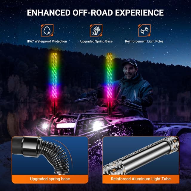 Thumbnail 4 de Ehaho 2FT Fat Whip Lights for UTV ATV with App