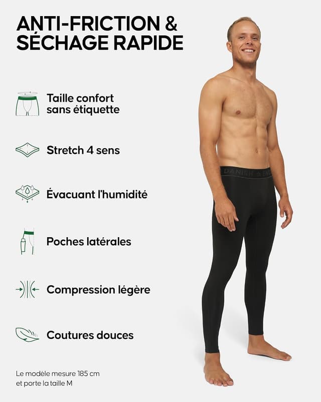 Detalle de Danish Endurance Leggings de compression homme (lot de 2) pour course, salle et entraînement