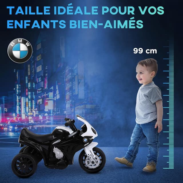 Detalle de HOMCOM Moto électrique pour enfants sous licence BMW S1000 RR 3 roues 6V (noir)