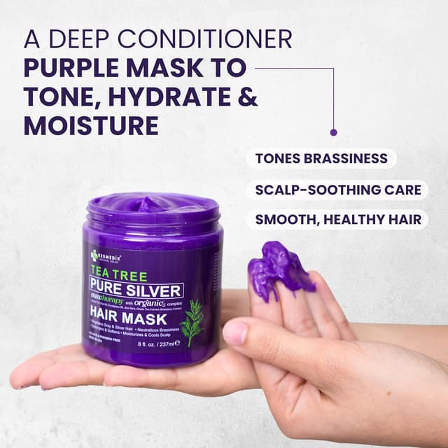 Detalle 2 de KESMEDIK Tea Tree Purple Hair Mask Toner with Argan Oil for Blonde, White, Gray & Silver Hair