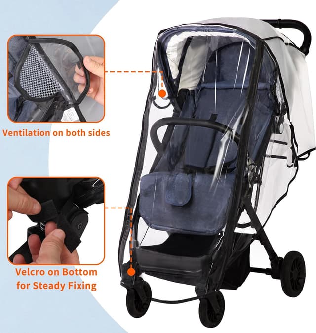Detalle de Universal Pushchair Rain Cover with Front Zip, Clear EVA Weather Shield