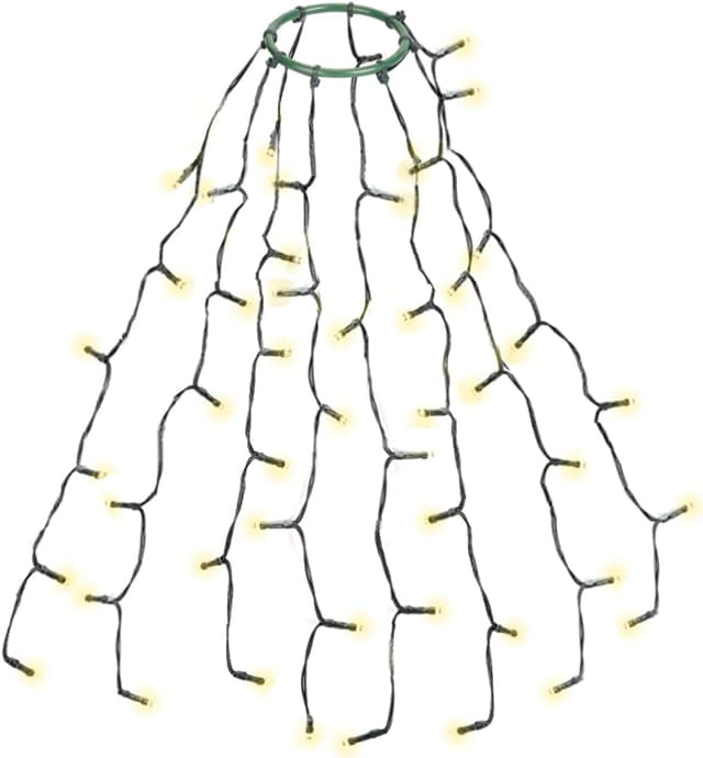 Detalle de SALCAR Luci Albero di Natale con anello, 0,6 m, 8 fili LED e 8 modalità, bianco caldo (IP44)