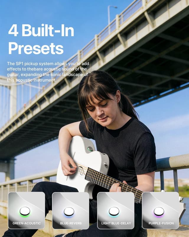 Detalle de Enya NOVA GO SP1 Carbon Fiber Travel Guitar (35") with Smart AcousticPlus, Built-in Effects, USB Recording & Bluetooth Speaker