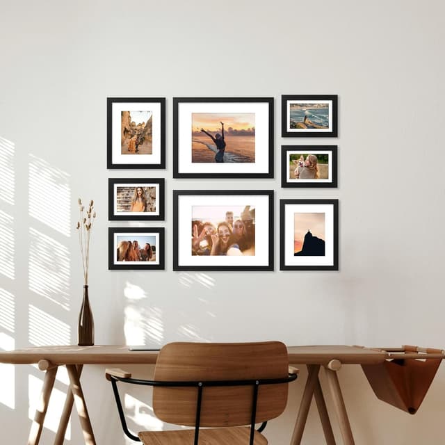 Detalle de decorUhome 11x14 Picture Frame (Black) for 8x10 Photos with Mat or 11x14 Without Mat, Wall-Mount, 1 Pack