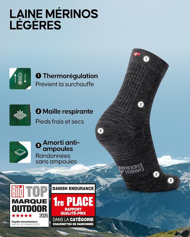 Detalle 2 de Chaussettes randonnée mérinos DANISH ENDURANCE 3 paires