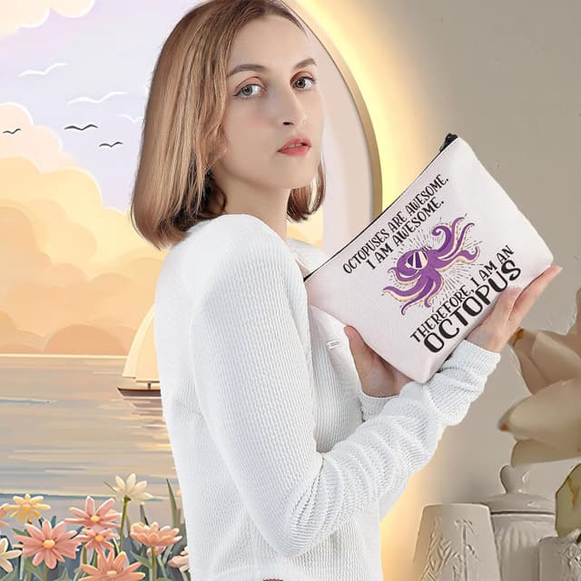 Detalle de LEVLO Octopus Cosmetic Makeup Bag – cotton canvas zipper pouch for octopus fans