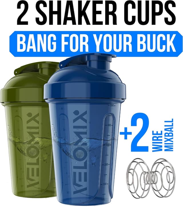 Detalle 2 de VELOMIX 2-Pack Protein Shaker Bottles (up to 600ml) with Wire Mixball