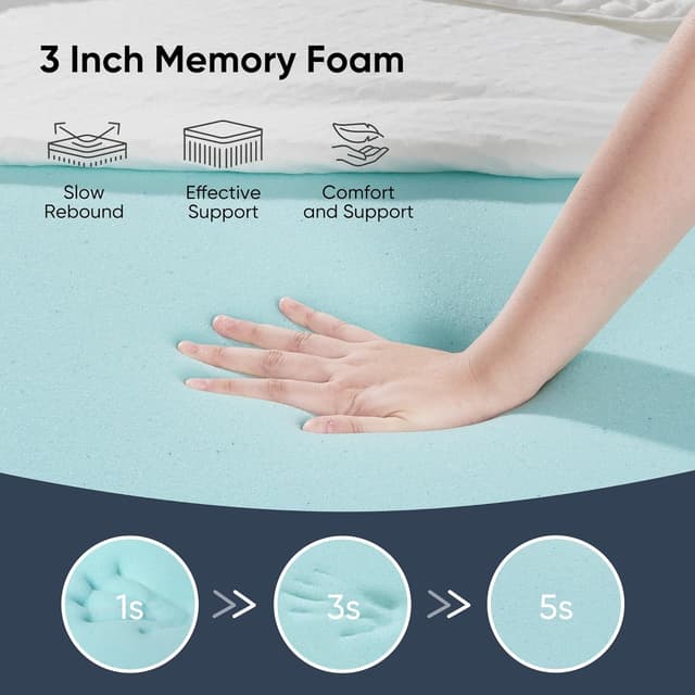 Detalle 2 de Fijinhom 3 Inch Memory Foam Mattress Topper (Super King, 180x200cm) with Cooling Cover