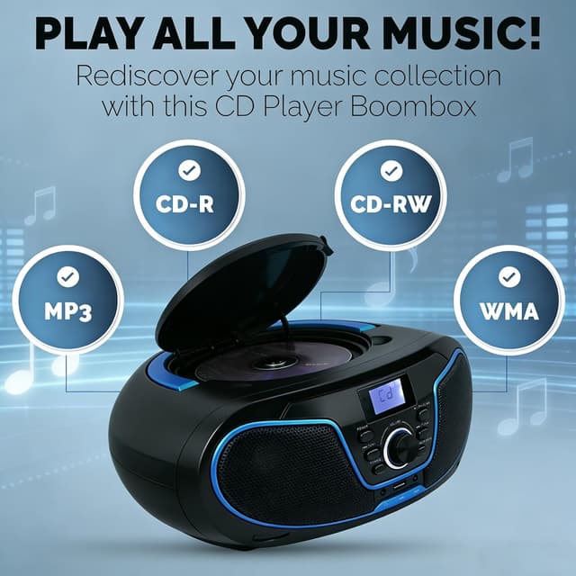 Detalle 2 de LONPOO Lettore CD Boombox portatile LP-D02