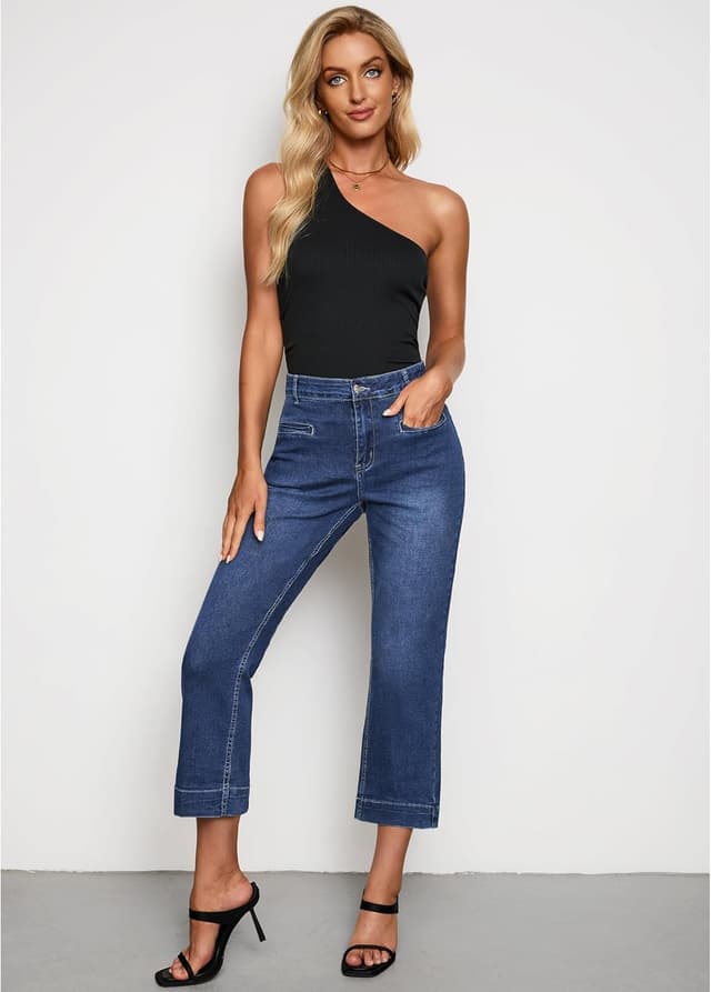 Detalle 2 de luvamia Capri Jeans for Women — High-Waisted Slim Straight Stretch Denim Capris