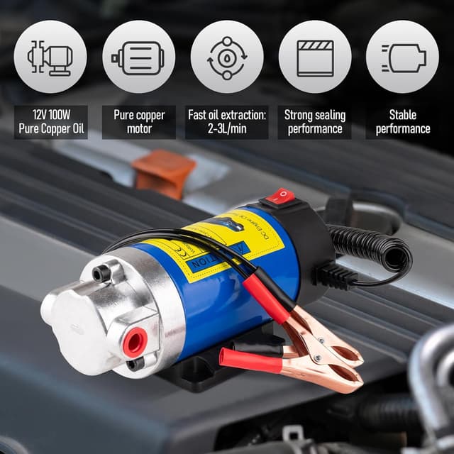Detalle 2 de Oil Extractor Pump 12V 100W Ultra-Quiet Fluid Transfer Pump (3 Hoses + Adapters) for Engine Oil & More