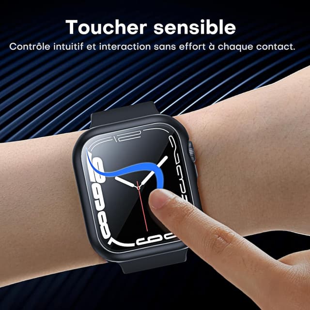 Detalle de TAURI pack coque étanche IPX8 + verre trempé 9H pour Apple Watch Series 9/8/7 41 mm (2023), noir