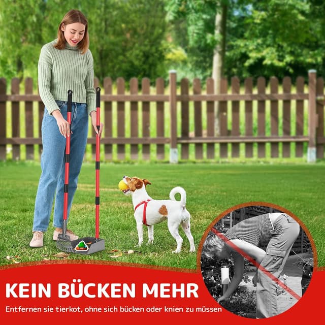 Detalle 2 de Ormalla Hundekotschaufel aus Edelstahl mit ausziehbarem Metallrechen und Tablett (Rot)