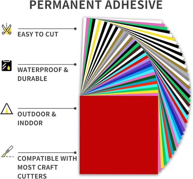 Detalle de Vinylfolie Plotter 40er-Set: 30,5 x 30,5 cm permanente Klebefolien (glänzend, matt & metallisch) für Silhouette Cameo & Cutter