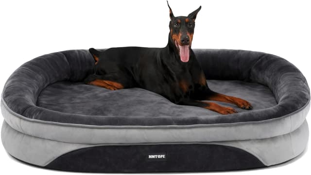 Detalle de HMTOPE Orthopädisches Hundebett (Hundesofa) mit Nackenrolle, abnehmbar & waschbar, 122 x 90 x 19 cm – Dunkelgrau