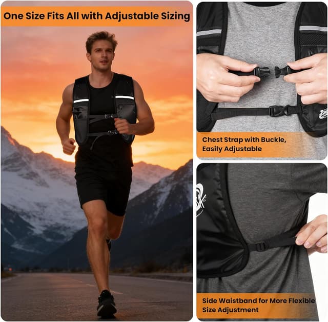 Detalle de TSINGSA Hydration Backpack running vest with 500ml soft flask and adjustable dual straps