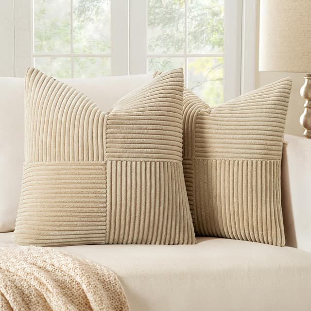 Detalle de MIULEE 2er Set Kissenbezug 40x40 cm Cremegelb aus Kord (Kissenhülle ohne Füllung)