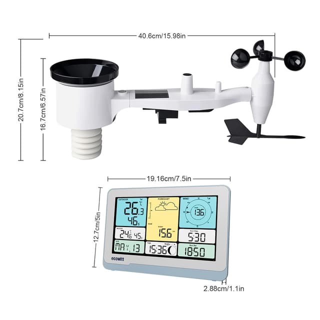 Detalle de ECOWITT WS3820 stazione meteo con sensore esterno 7 in 1 WS69 e WiFi