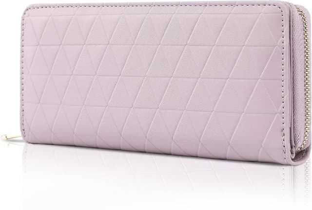 Detalle de TANTOMI Damen-Geldbörse groß im Langformat mit RFID, Reißverschluss und Prägungen – Pastellviolett