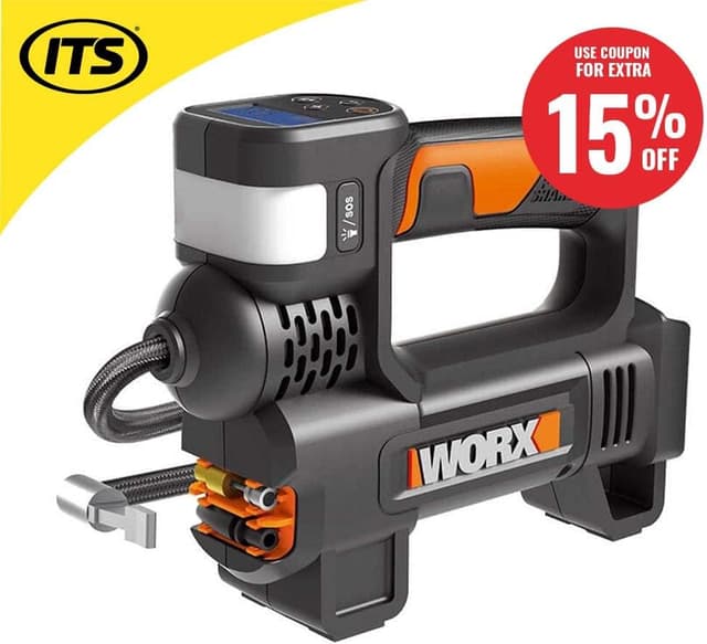 Detalle de WORX WX092.9 Cordless Inflator 18V 4-in-1 (150 PSI) with Digital LED Gauge, Auto Stop & SOS Light