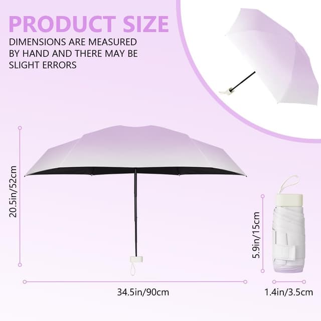 Detalle de Aolso Mini Ombrello pieghevole da viaggio ultraleggero con UPF>50+ per sole e pioggia