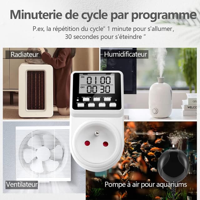 Detalle de NOVKIT prise programmable numérique 16A/3680W avec minuterie, compte à rebours et cycle alternatif