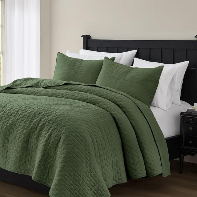 Detalle 2 de palassio Olive Green 100% Cotton Quilt California Cal King Bedding Set (3-Piece) with 2 Pillow Shams