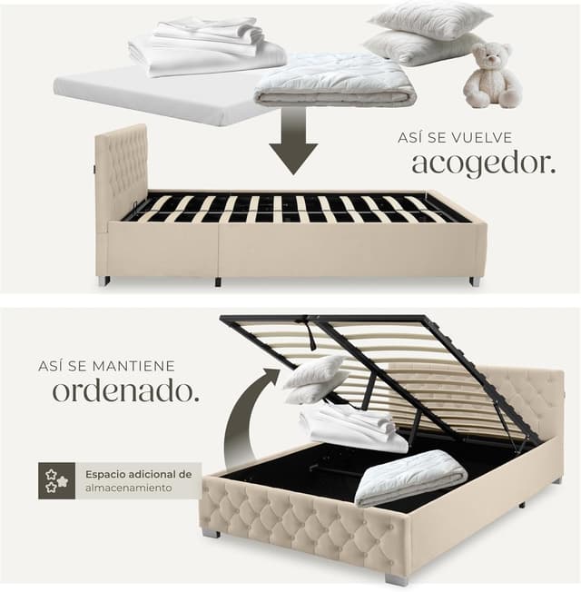 Thumbnail 6 de tectake® Cama Tapizada Terciopelo con LEDs 215x148 cm