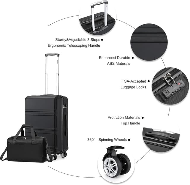 Detalle de KONO set da 2 valigie: trolley rigido ABS 55 cm + borsa da viaggio Ryanair 40x20x25 con lucchetto TSA